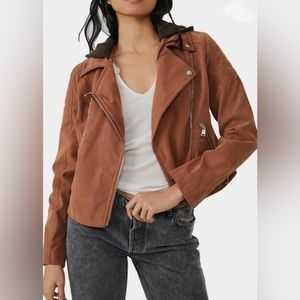 NEW! Free People Harriet Hooded Vegan Leather Moto Jacket Size S $198